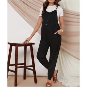 MATERNITY black button up cami jumpsuit pocket